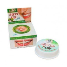 5Stars Тайская зубная отбеливающая паста Кокос Thai Toothpaste Coconut 25 г. Таиланд